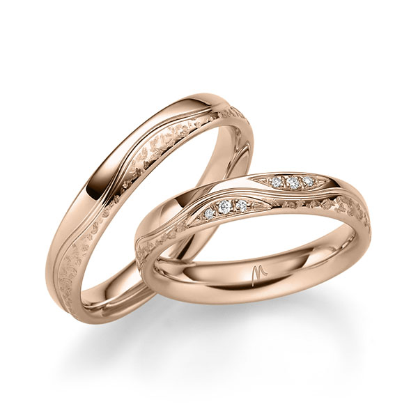 Set Klassieke trouwringen in roodgoud 14 kt. met in totaal 0,036 ct. Briljant tw/si van Merii - M-1305-3