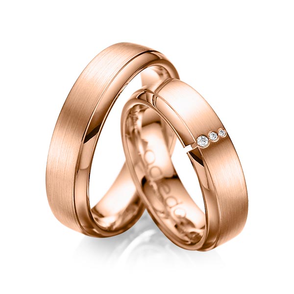 Set Klassieke trouwringen in roodgoud 14 kt. met in totaal 0,03 ct. Briljant tw/si van acredo - A-1067-10