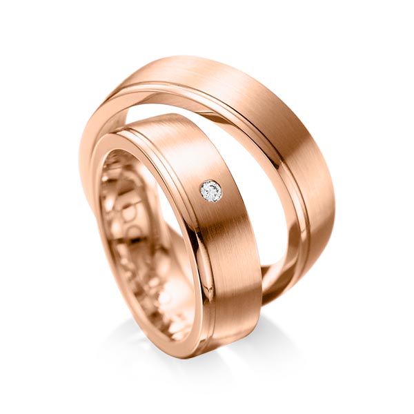 Set Klassieke trouwringen in roodgoud 14 kt. met in totaal 0,03 ct. Briljant tw/si van acredo - A-1095-6