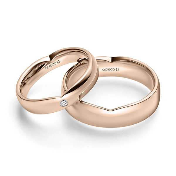 Set Klassieke trouwringen in roodgoud 14 kt. met in totaal 0,03 ct. Briljant tw/si van acredo - A-2246-4 Set Klassieke trouwringen in roodgoud 14 kt. met in totaal 0,03 ct. Briljant tw/si van acredo - A-2246-4