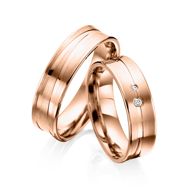 Set Klassieke trouwringen in roodgoud 14 kt. met in totaal 0,03 ct. Briljant tw/si van acredo - A-3002-6 Set Klassieke trouwringen in roodgoud 14 kt. met in totaal 0,03 ct. Briljant tw/si van acredo - A-3002-6