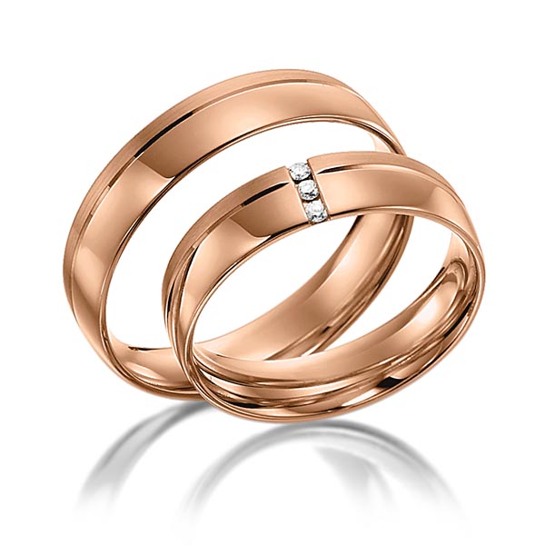 Set Klassieke trouwringen in roodgoud 14 kt. met in totaal 0,03 ct. Briljant tw/si van acredo - S-1105-6