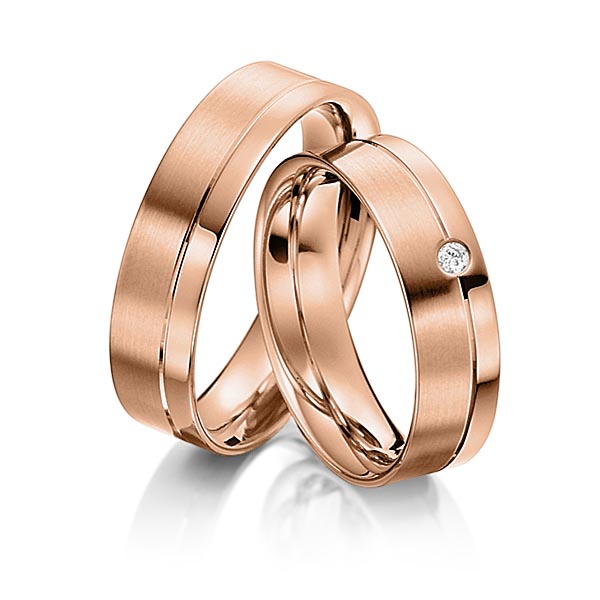 Set Klassieke trouwringen in roodgoud 14 kt. met in totaal 0,03 ct. Briljant tw/si van acredo - S-1110-4