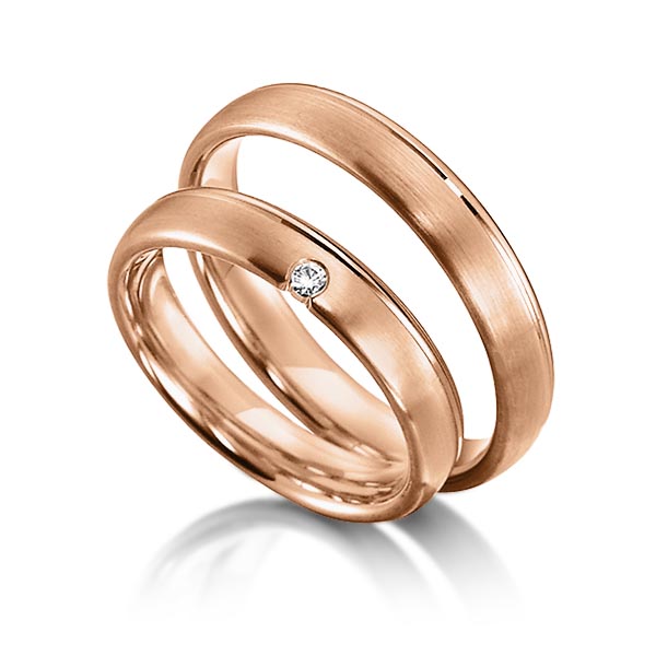 Set Klassieke trouwringen in roodgoud 14 kt. met in totaal 0,03 ct. Briljant tw/si van acredo - S-1151-7