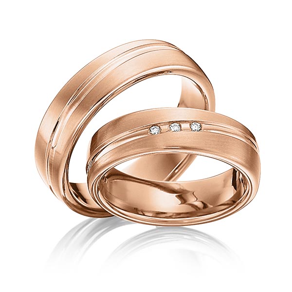 Set Klassieke trouwringen in roodgoud 14 kt. met in totaal 0,03 ct. Briljant tw/si van Eternal Touch