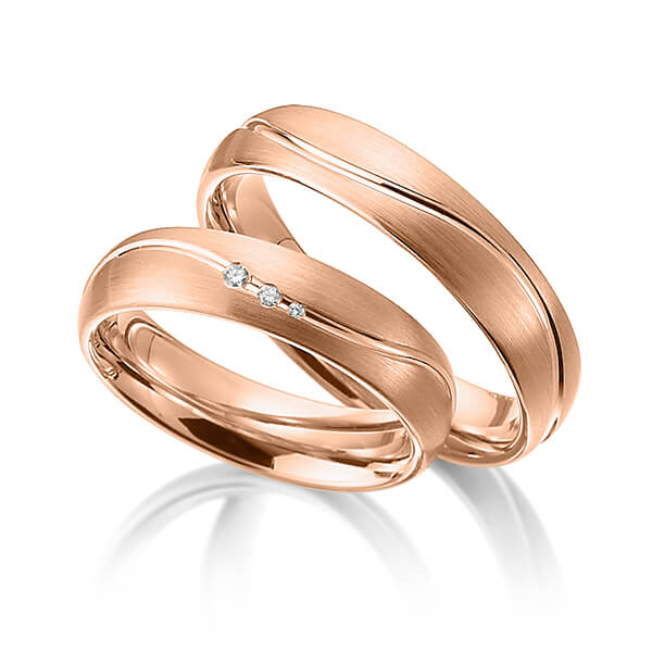 Set Klassieke trouwringen in roodgoud 14 kt. met in totaal 0,03 ct. Briljant tw/si van Eternal Touch