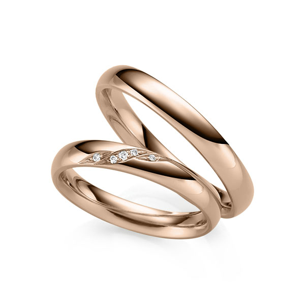 Set klassieke trouwringen in roodgoud 14 kt. met in totaal 0,03 ct. Briljant tw/si van Eternal Touch
