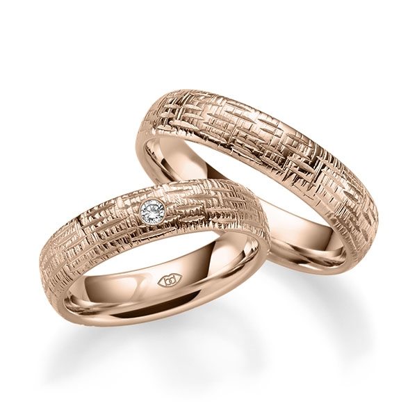 Set Klassieke trouwringen in roodgoud 14 kt. met in totaal 0,03 ct. Briljant tw/si van Eternal Touch