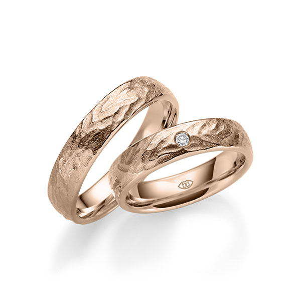 Set Klassieke trouwringen in roodgoud 14 kt. met in totaal 0,03 ct. Briljant tw/si van Eternal Touch