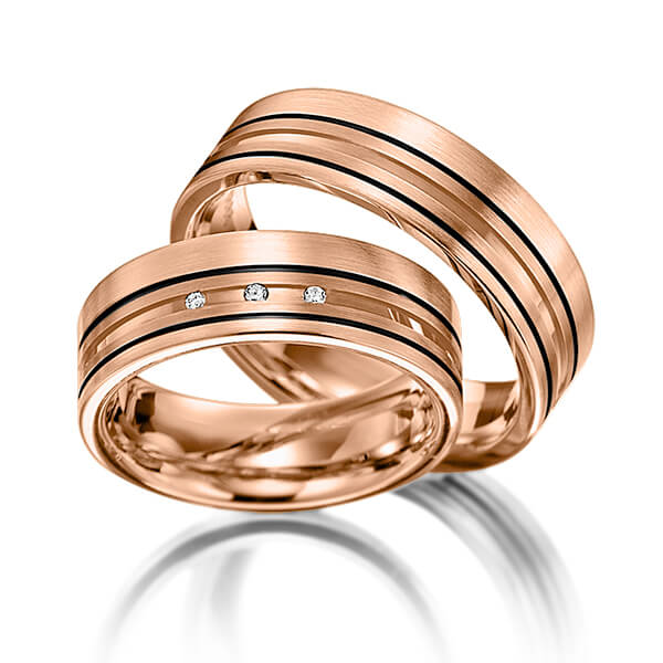 Set Klassieke trouwringen in roodgoud 14 kt. met in totaal 0,03 ct. Briljant tw/si van Merii