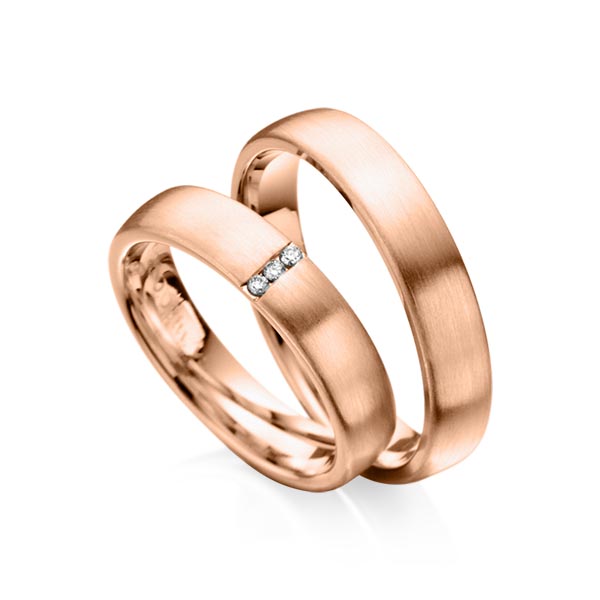 Set klassieke trouwringen in roodgoud 14 kt. met in totaal 0,03 ct. Briljant tw/si van Steinberg - Q-1038-3