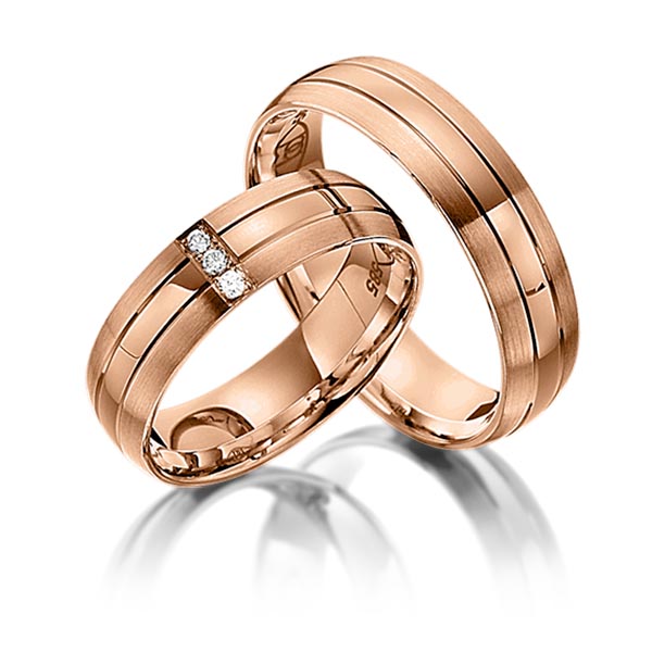 Set Klassieke trouwringen in roodgoud 14 kt. met in totaal 0,03 ct. Briljant tw/si van Steinberg - Q-1051-9