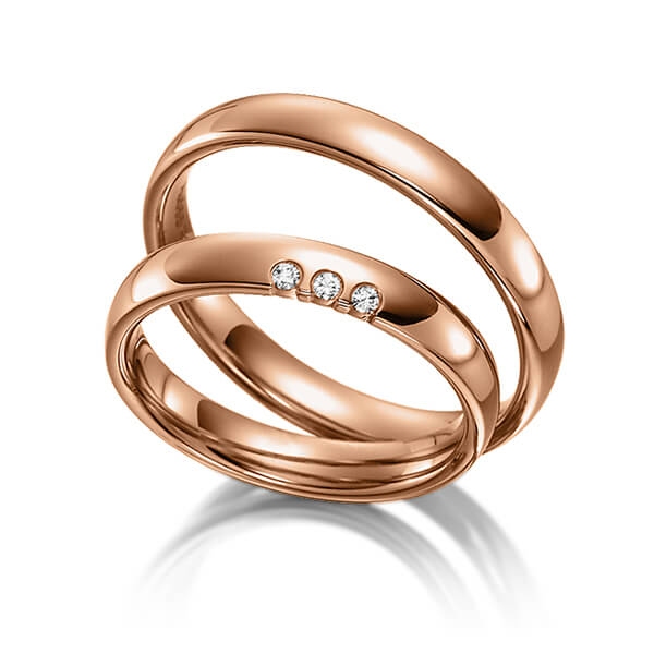 Set klassieke trouwringen in roodgoud 14 kt. met in totaal 0,045 ct. Briljant tw/si van acredo - S-1117-2