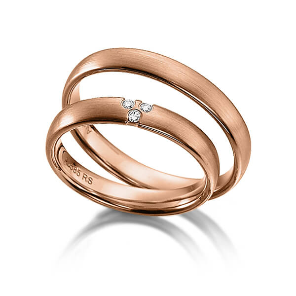 Set klassieke trouwringen in roodgoud 14 kt. met in totaal 0,045 ct. Briljant tw/si van acredo - S-1118-3