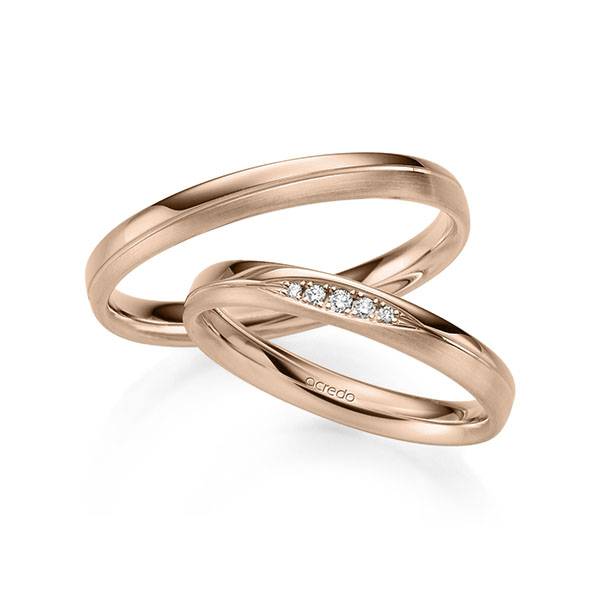 Set Klassieke trouwringen in roodgoud 14 kt. met in totaal 0,045 ct. Briljant tw/si van acredo