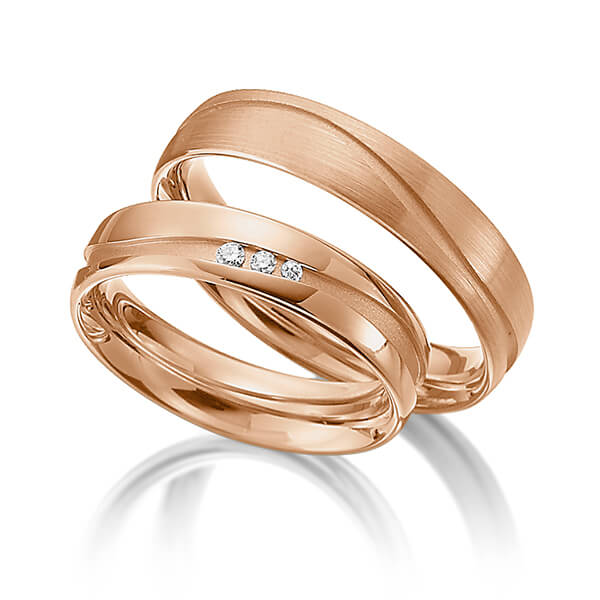 Set Klassieke trouwringen in roodgoud 14 kt. met in totaal 0,045 ct. Briljant tw/si van Eternal Touch