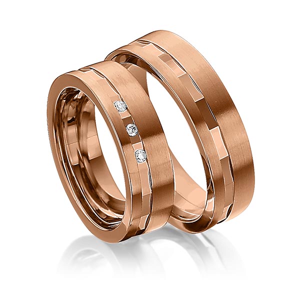 Set Klassieke trouwringen in roodgoud 14 kt. met in totaal 0,045 ct. Briljant tw/si van Eternal Touch