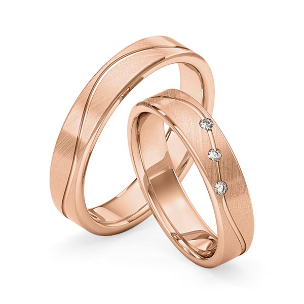 Set Klassieke trouwringen in roodgoud 14 kt. met in totaal 0,045 ct. Briljant tw/si van Merii - M-1262-5 Set Klassieke trouwringen in roodgoud 14 kt. met in totaal 0,045 ct. Briljant tw/si van Merii - M-1262-5
