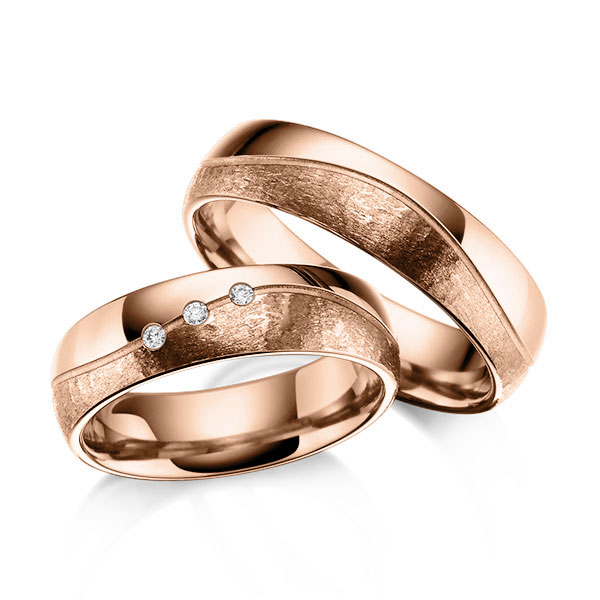 Set Klassieke trouwringen in roodgoud 14 kt. met in totaal 0,045 ct. Briljant tw/si van Merii