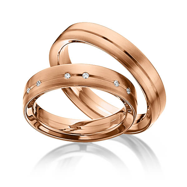 Set Klassieke trouwringen in roodgoud 14 kt. met in totaal 0,048 ct. Briljant tw/si van Eternal Touch