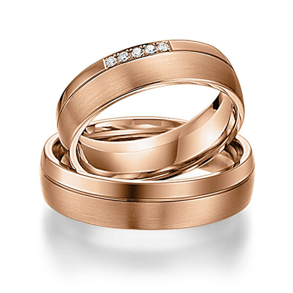 Set Klassieke trouwringen in roodgoud 14 kt. met in totaal 0,04 ct. Briljant tw/si van acredo - S-1109-6