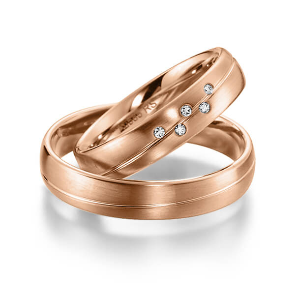 Set Klassieke trouwringen in roodgoud 14 kt. met in totaal 0,04 ct. Briljant tw/si van acredo - S-1143-3