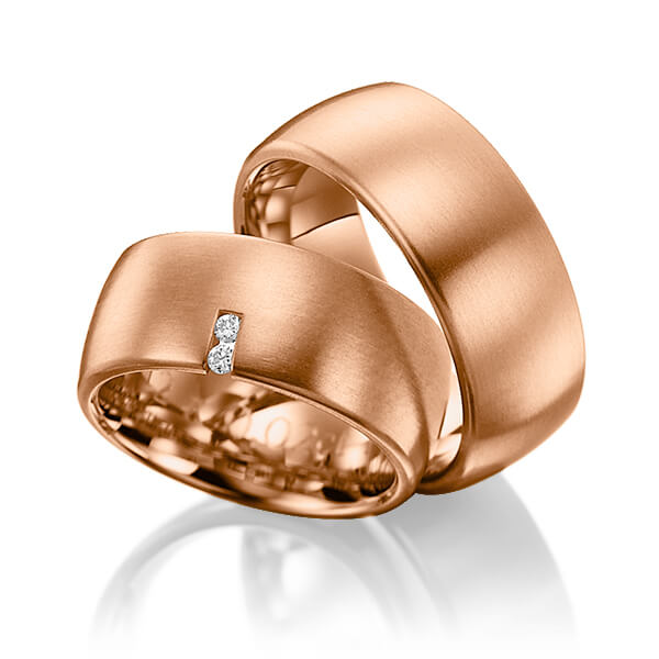 Set klassieke trouwringen in roodgoud 14 kt. met in totaal 0,04 ct. Briljant tw/si van Eternal Touch - Y-1020-3