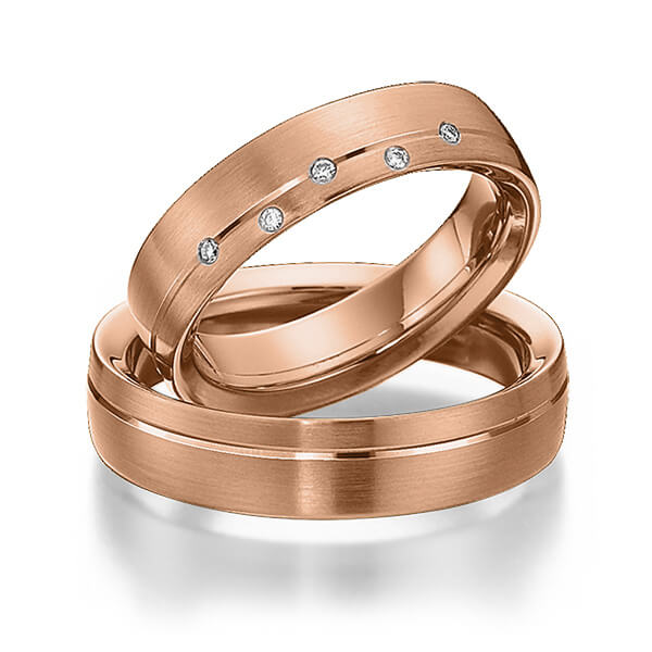 Set Klassieke trouwringen in roodgoud 14 kt. met in totaal 0,04 ct. Briljant tw/si van Eternal Touch
