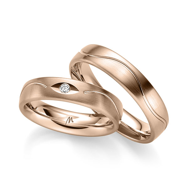 Set Klassieke trouwringen in roodgoud 14 kt. met in totaal 0,04 ct. Briljant tw/si van Merii - M-1310-5