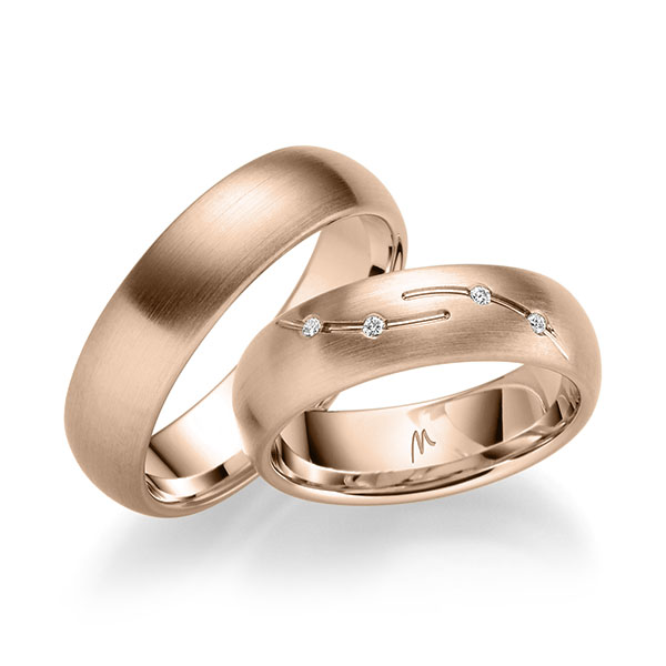 Set Klassieke trouwringen in roodgoud 14 kt. met in totaal 0,04 ct. Briljant tw/si van Merii