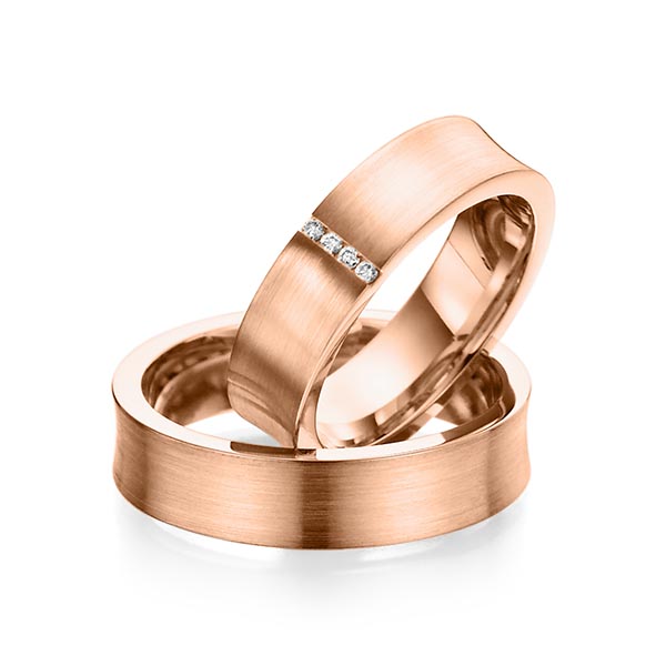 Set klassieke trouwringen in roodgoud 14 kt. met in totaal 0,04 ct. Briljant tw/si van Steinberg - Q-1079-3