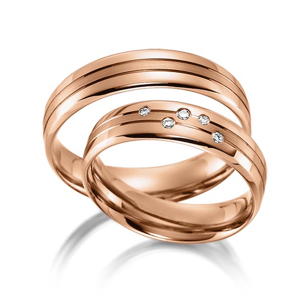 Set Klassieke trouwringen in roodgoud 14 kt. met in totaal 0,051 ct. Briljant tw/si van acredo - S-1160-6