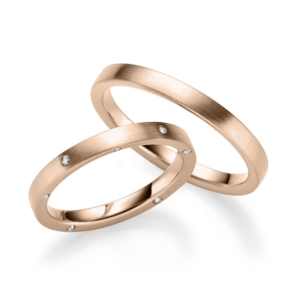 Set Klassieke trouwringen in roodgoud 14 kt. met in totaal 0,05 ct. Briljant tw,vs van Eternal Touch