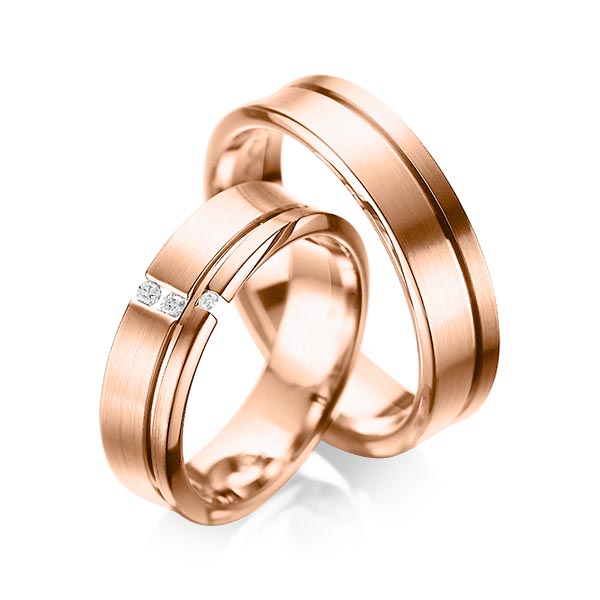 Set Klassieke trouwringen in roodgoud 14 kt. met in totaal 0,05 ct. Briljant tw/si van acredo - A-1088-6