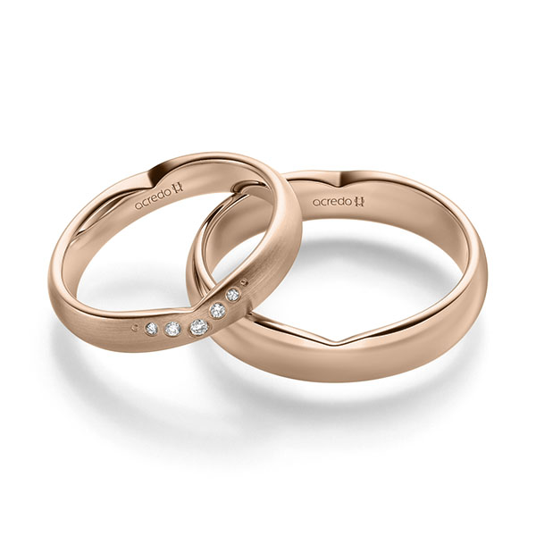 Set Klassieke trouwringen in roodgoud 14 kt. met in totaal 0,05 ct. Briljant tw/si van acredo - A-2251-3 Set Klassieke trouwringen in roodgoud 14 kt. met in totaal 0,05 ct. Briljant tw/si van acredo - A-2251-3