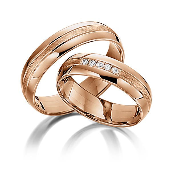 Set Klassieke trouwringen in roodgoud 14 kt. met in totaal 0,05 ct. Briljant tw/si van acredo - S-1108-6