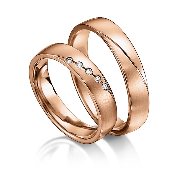 Set Klassieke trouwringen in roodgoud 14 kt. met in totaal 0,05 ct. Briljant tw/si van acredo - S-1146-3