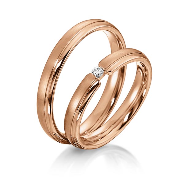 Set Klassieke trouwringen in roodgoud 14 kt. met in totaal 0,05 ct. Briljant tw/si van acredo - S-1150-7