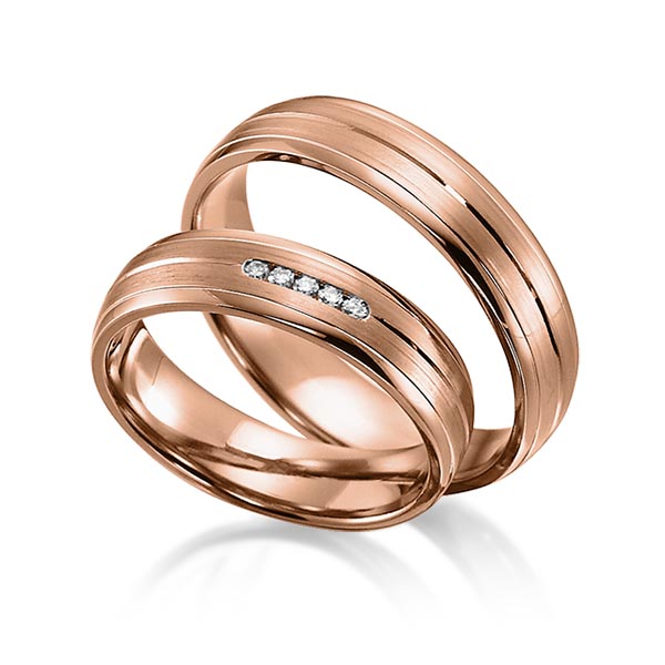 Set Klassieke trouwringen in roodgoud 14 kt. met in totaal 0,05 ct. Briljant tw/si van acredo - S-1157-7