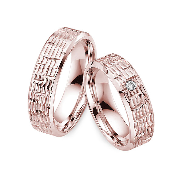 Set Klassieke trouwringen in roodgoud 14 kt. met in totaal 0,05 ct. Briljant tw/si van Eternal Touch