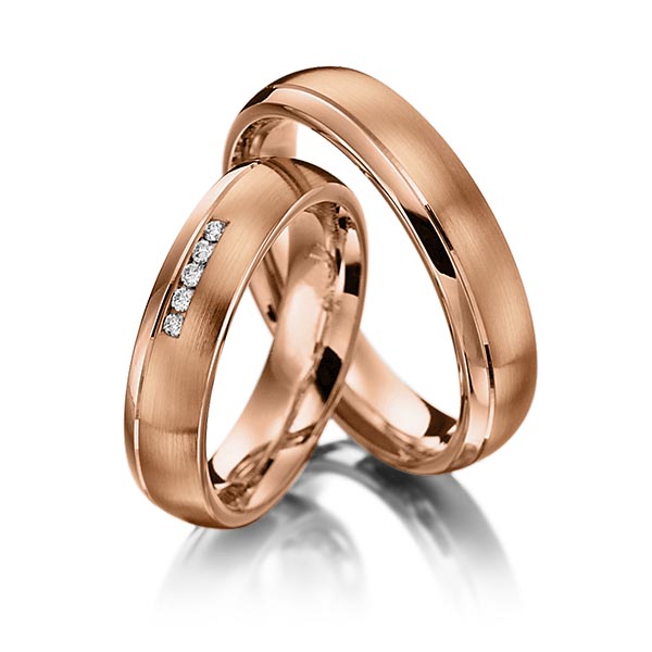 Set Klassieke trouwringen in roodgoud 14 kt. met in totaal 0,05 ct. Briljant tw/si van Merii