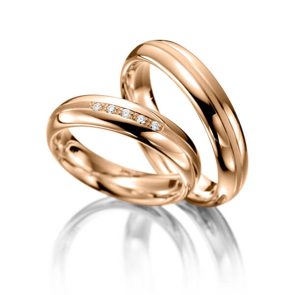 Set Klassieke trouwringen in roodgoud 14 kt. met in totaal 0,05 ct. Briljant tw/si van Merii