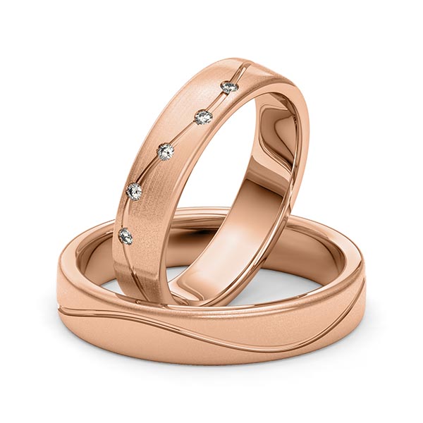 Set Klassieke trouwringen in roodgoud 14 kt. met in totaal 0,05 ct. Briljant tw/si van Merii