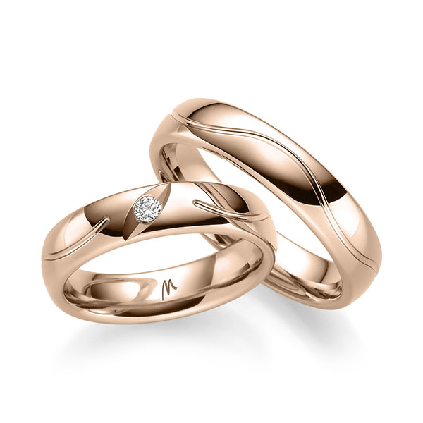 Set Klassieke trouwringen in roodgoud 14 kt. met in totaal 0,05 ct. Briljant tw/si van Merii