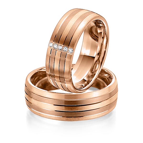 Set Klassieke trouwringen in roodgoud 14 kt. met in totaal 0,05 ct. Briljant tw/si van Steinberg
