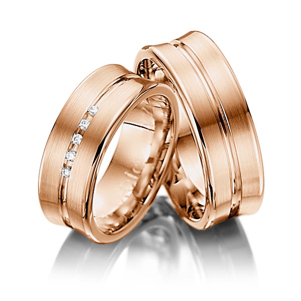 Set Klassieke trouwringen in roodgoud 14 kt. met in totaal 0,05 ct. Briljant tw/si van Steinberg