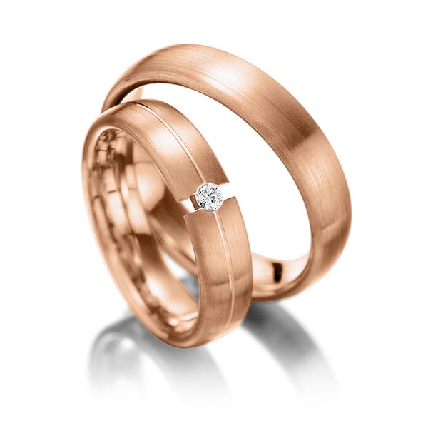 Set Klassieke trouwringen in roodgoud 14 kt. met in totaal 0,05 ct. Briljant tw/si van Steinberg