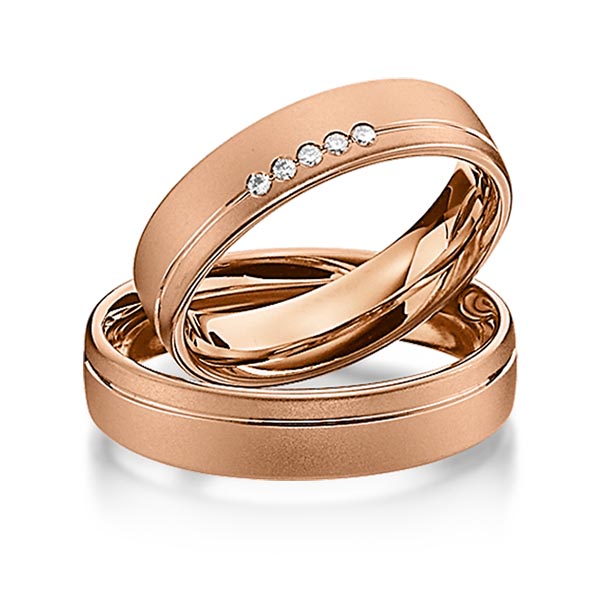 Set Klassieke trouwringen in roodgoud 14 kt. met in totaal 0,05 ct. Briljant tw/si van Steinberg