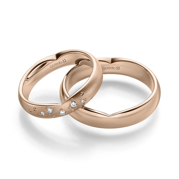 Set Klassieke trouwringen in roodgoud 14 kt. met in totaal 0,063 ct. Briljant tw/si van acredo - A-2253-3 Set Klassieke trouwringen in roodgoud 14 kt. met in totaal 0,063 ct. Briljant tw/si van acredo - A-2253-3
