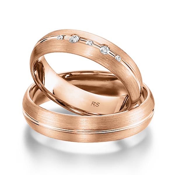 Set Klassieke trouwringen in roodgoud 14 kt. met in totaal 0,064 ct. Briljant tw/si van acredo - S-1163-6